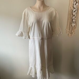 Banana Republic 100% Cotton Eyelet Midi Dress White Plus Size 14